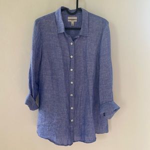 J Crew 100% Linen Perfect Button Down Blouse • Blue • size 10
